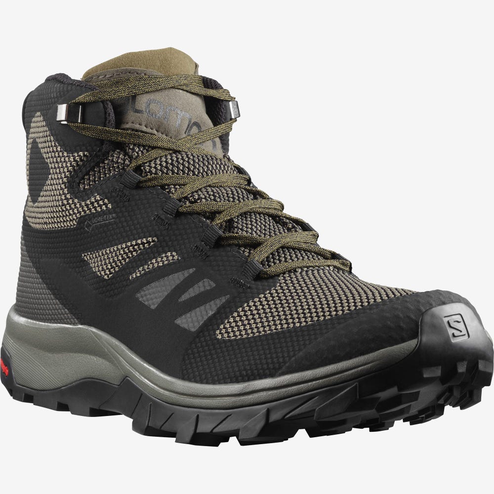 Men's Salomon OUTLINE MID GORE-TEX Hiking Boots Black/Brown | SA53421-127