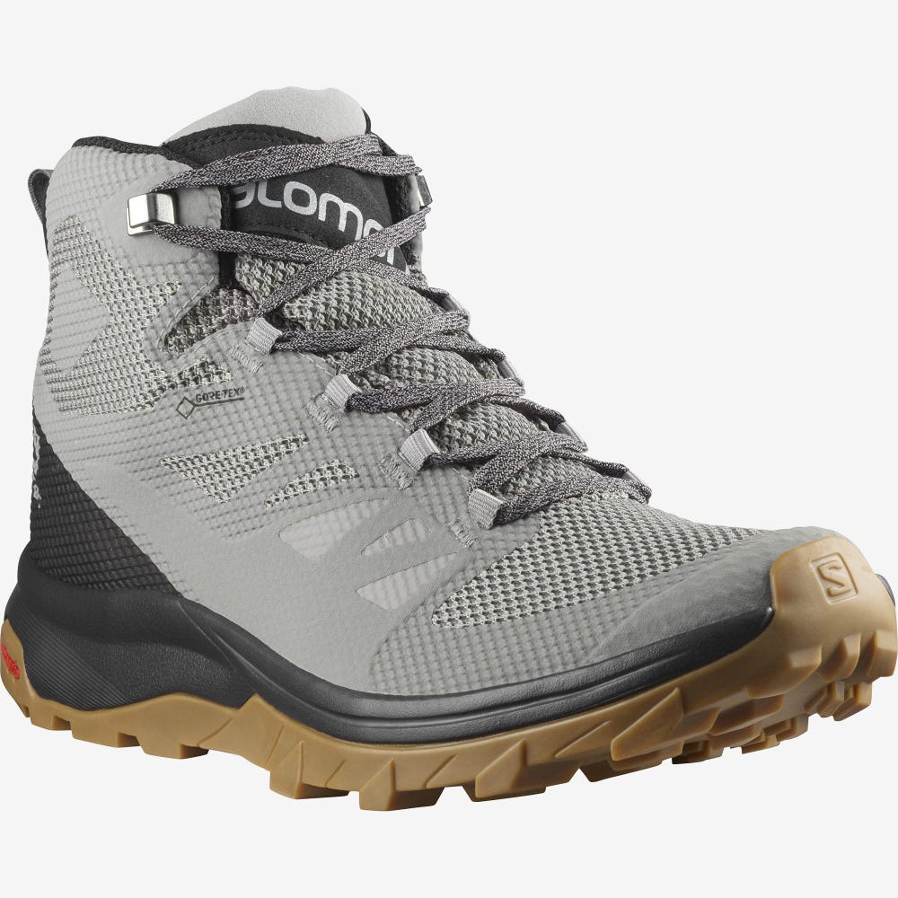 Men's Salomon OUTLINE MID GORE-TEX Hiking Boots Grey/Black | SA98062-431