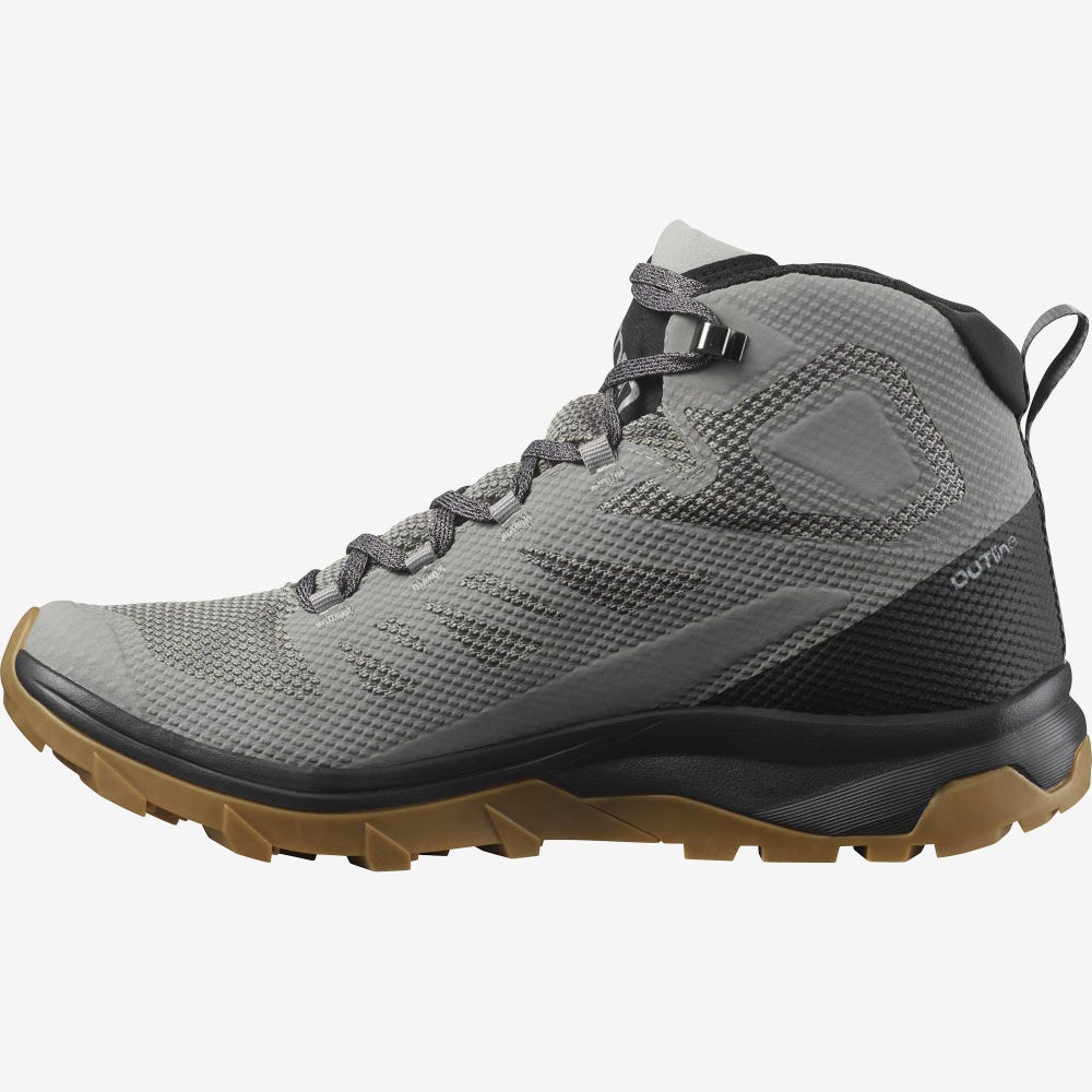 Men's Salomon OUTLINE MID GORE-TEX Hiking Boots Grey/Black | SA98062-431