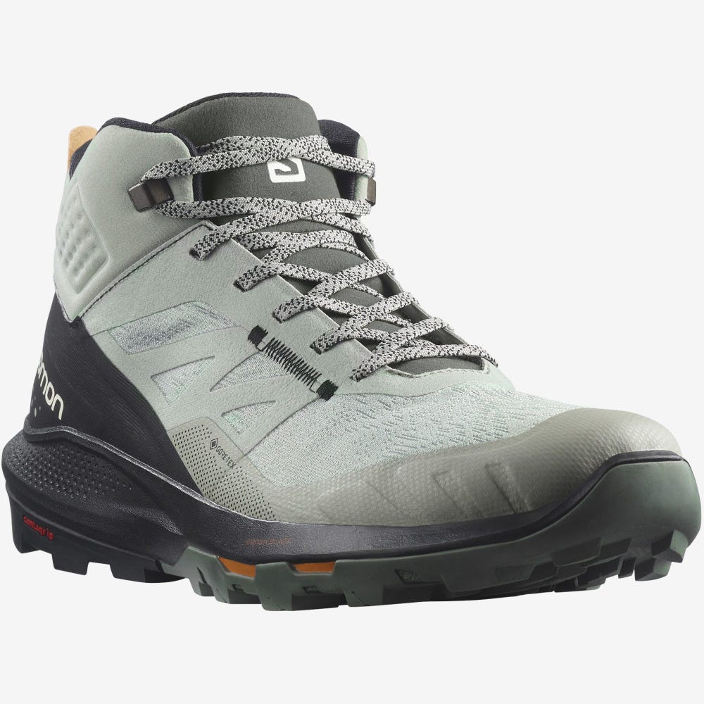 Men's Salomon OUTPULSE MID GORE-TEX Hiking Boots Green/Black/Orange | SA68532-506