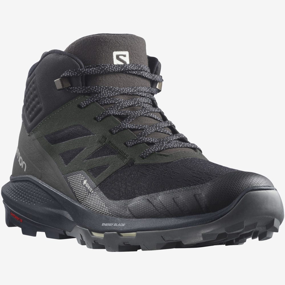 Men's Salomon OUTPULSE MID GORE-TEX Hiking Boots Black/Light Yellow | SA79031-427