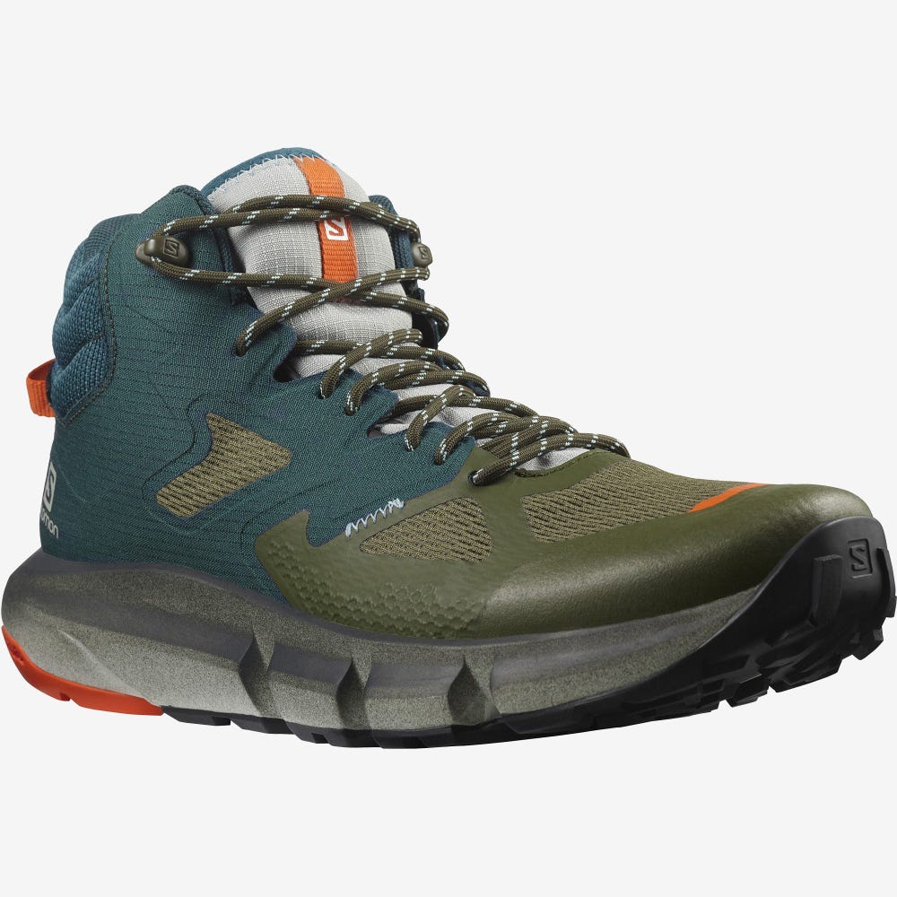 Men's Salomon PREDICT HIKE MID GORE-TEX Hiking Boots Deep Green/Olive/Red Orange | SA37145-295