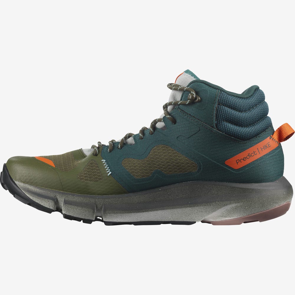 Men's Salomon PREDICT HIKE MID GORE-TEX Hiking Boots Deep Green/Olive/Red Orange | SA37145-295