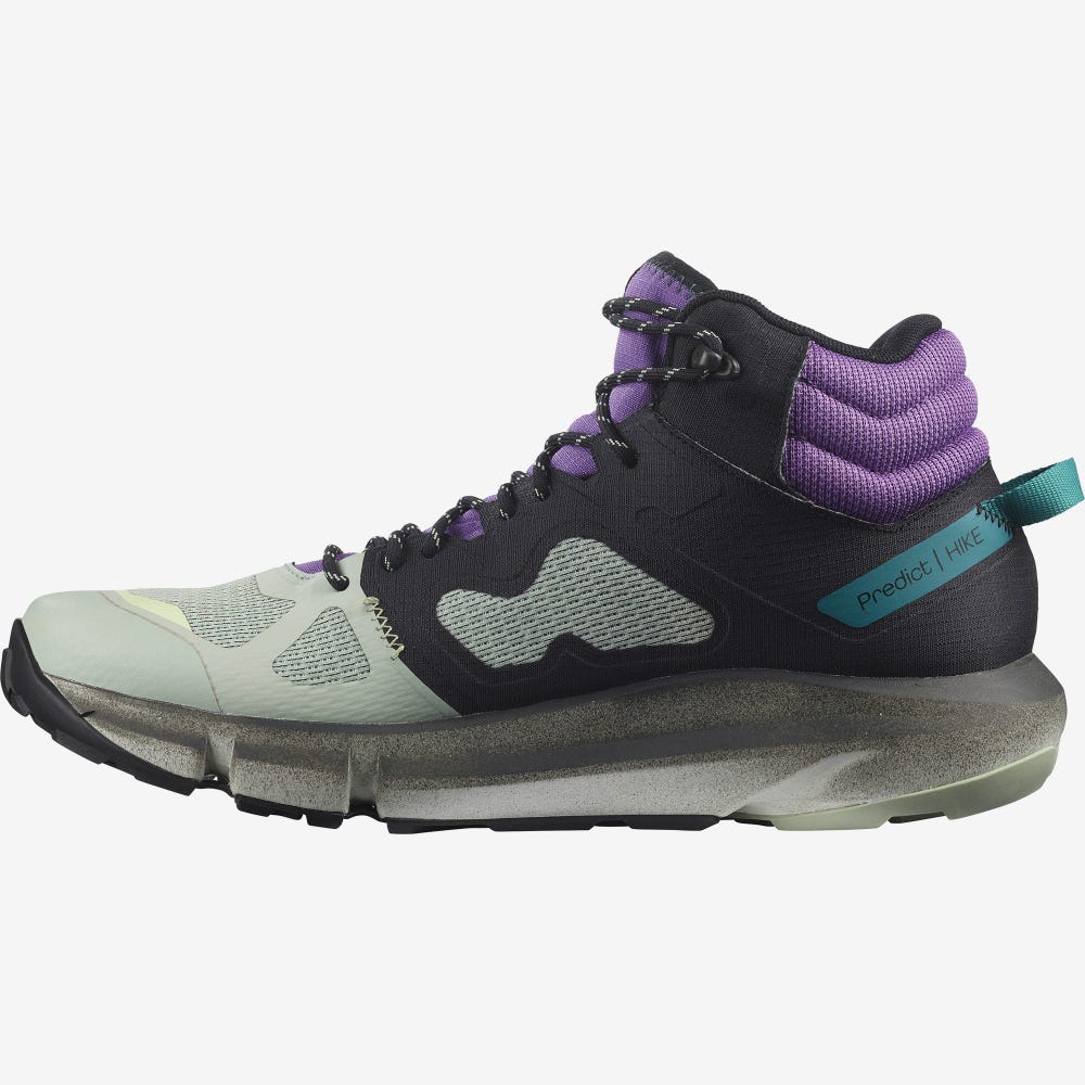 Men's Salomon PREDICT HIKE MID GORE-TEX Hiking Boots Black/Light Turquoise Grey/Royal Purple | SA71896-673