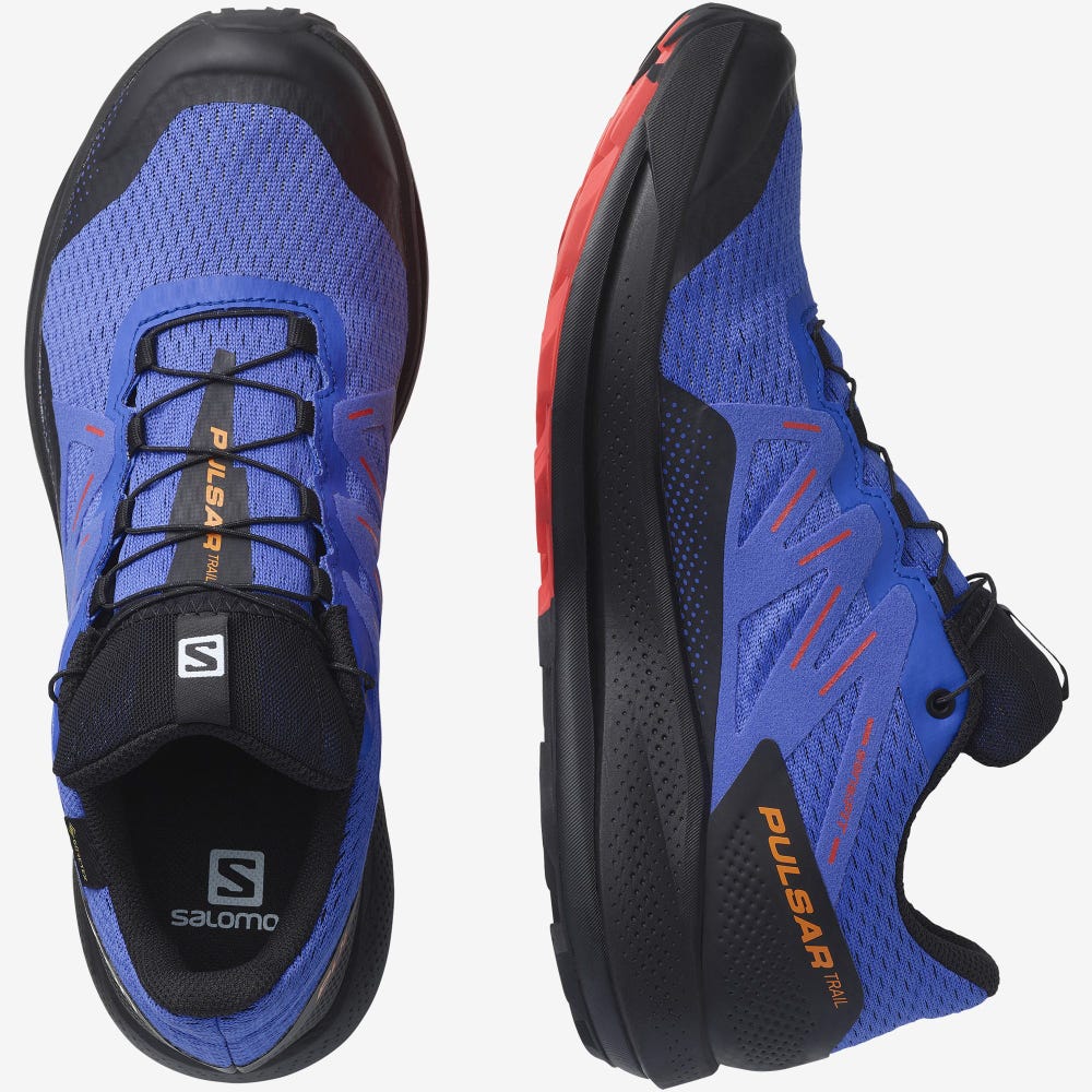 Men's Salomon PULSAR TRAIL GORE-TEX Trail Running Shoes Blue/Black/Red | SA10587-530