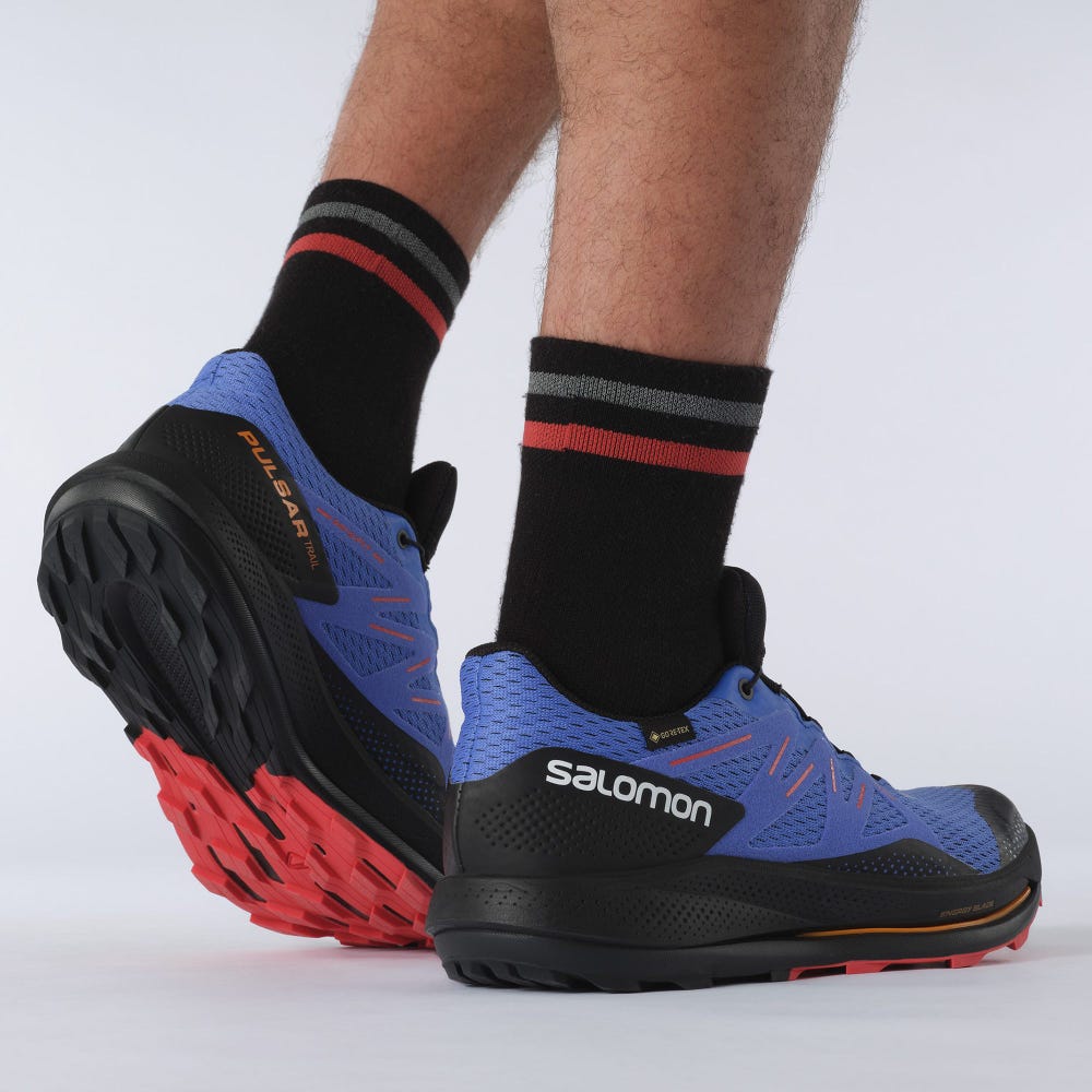 Men's Salomon PULSAR TRAIL GORE-TEX Trail Running Shoes Blue/Black/Red | SA10587-530