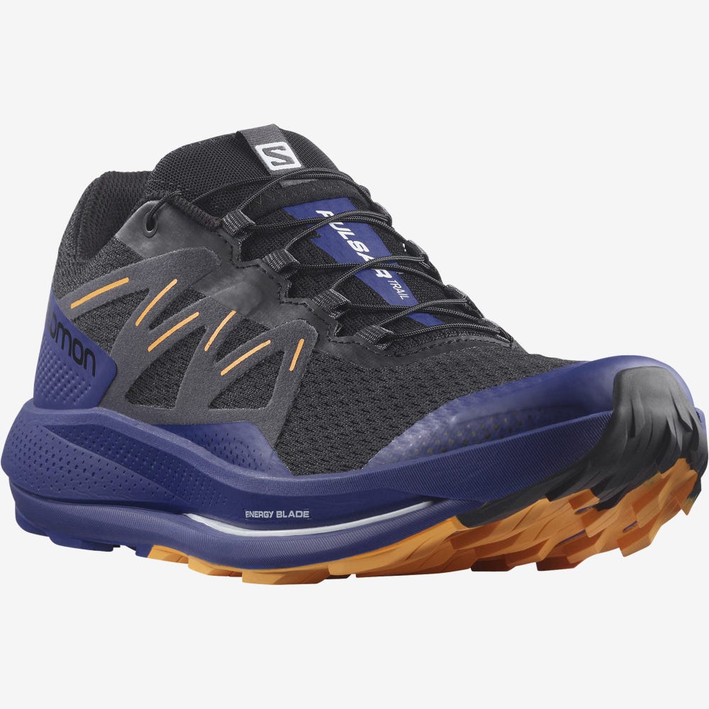 Men's Salomon PULSAR TRAIL Trail Running Shoes Black/Blue/Orange | SA37982-809