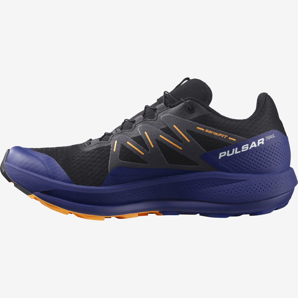 Men's Salomon PULSAR TRAIL Trail Running Shoes Black/Blue/Orange | SA37982-809