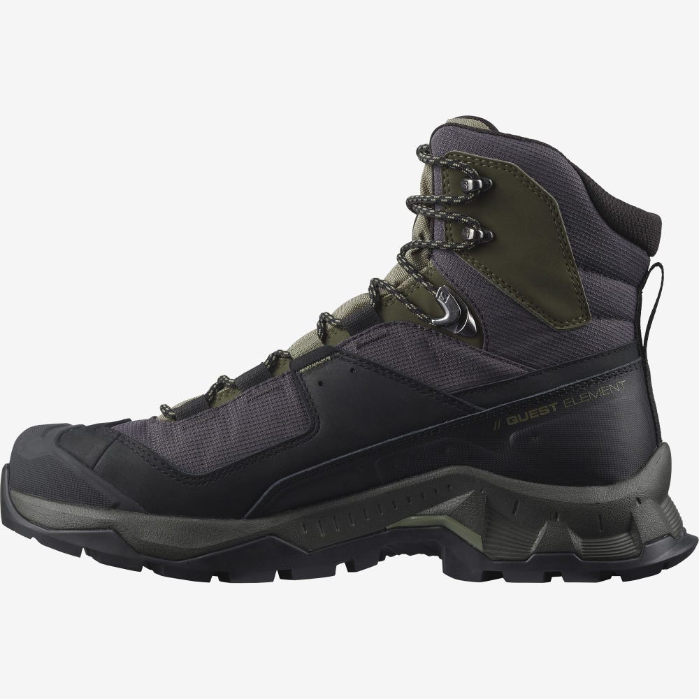 Men's Salomon QUEST ELEMENT GORE-TEX Hiking Boots Black/Deep Green/Olive | SA83960-047