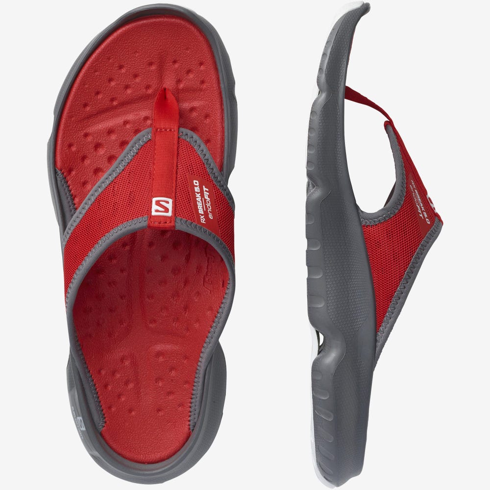 Men's Salomon REELAX BREAK 5.0 Flip Flops Grey/Red/White | SA07942-578