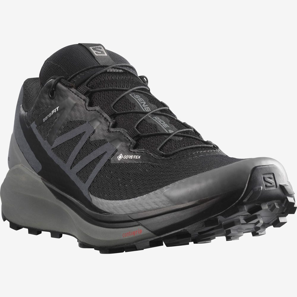 Men's Salomon SENSE RIDE 4 GORE-TEX INVISIBLE FIT Trail Running Shoes Black | SA39816-739