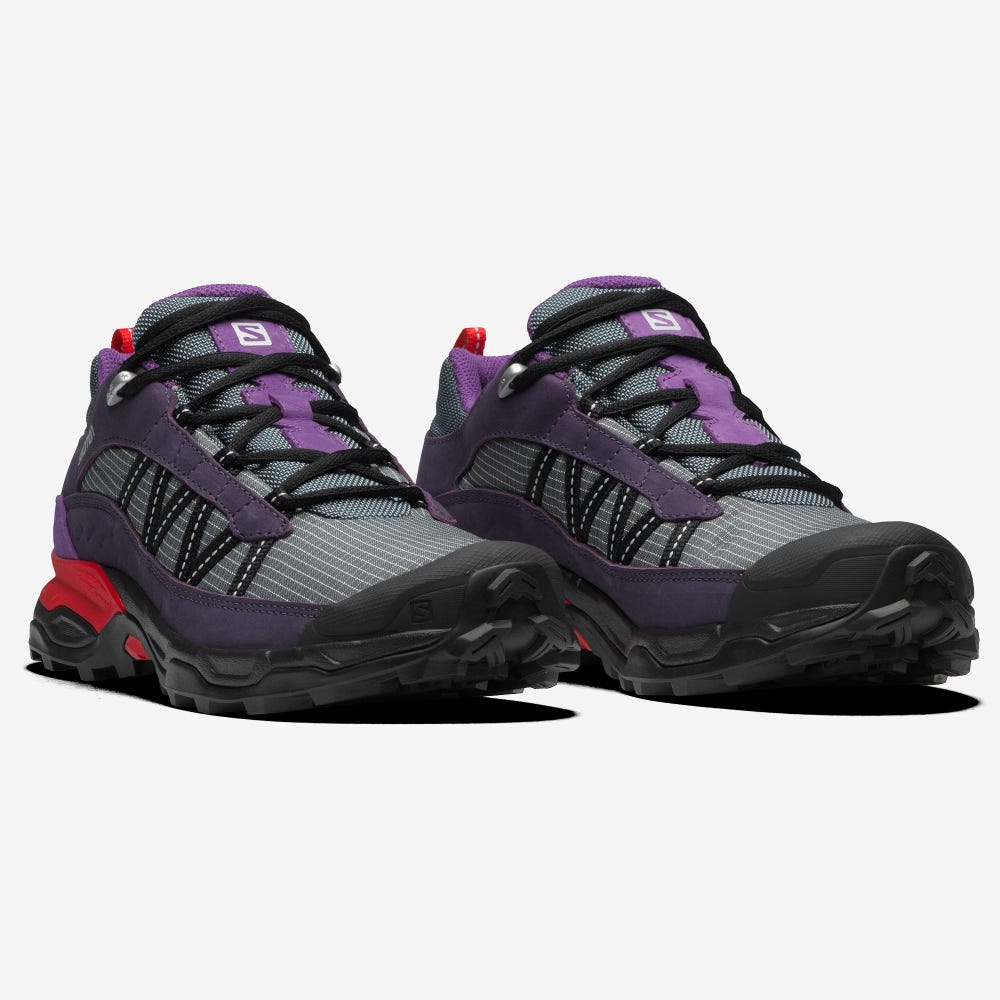 Men's Salomon SHELTER LOW LEATHER Sneakers Grey/Purple/Red | SA78610-268