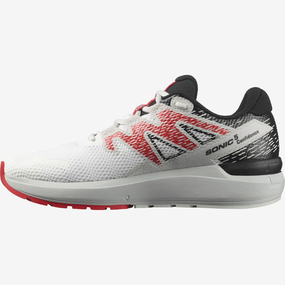 Men's Salomon SONIC 5 CONFIDENCE Running Shoes White/Black/Red | SA50821-651