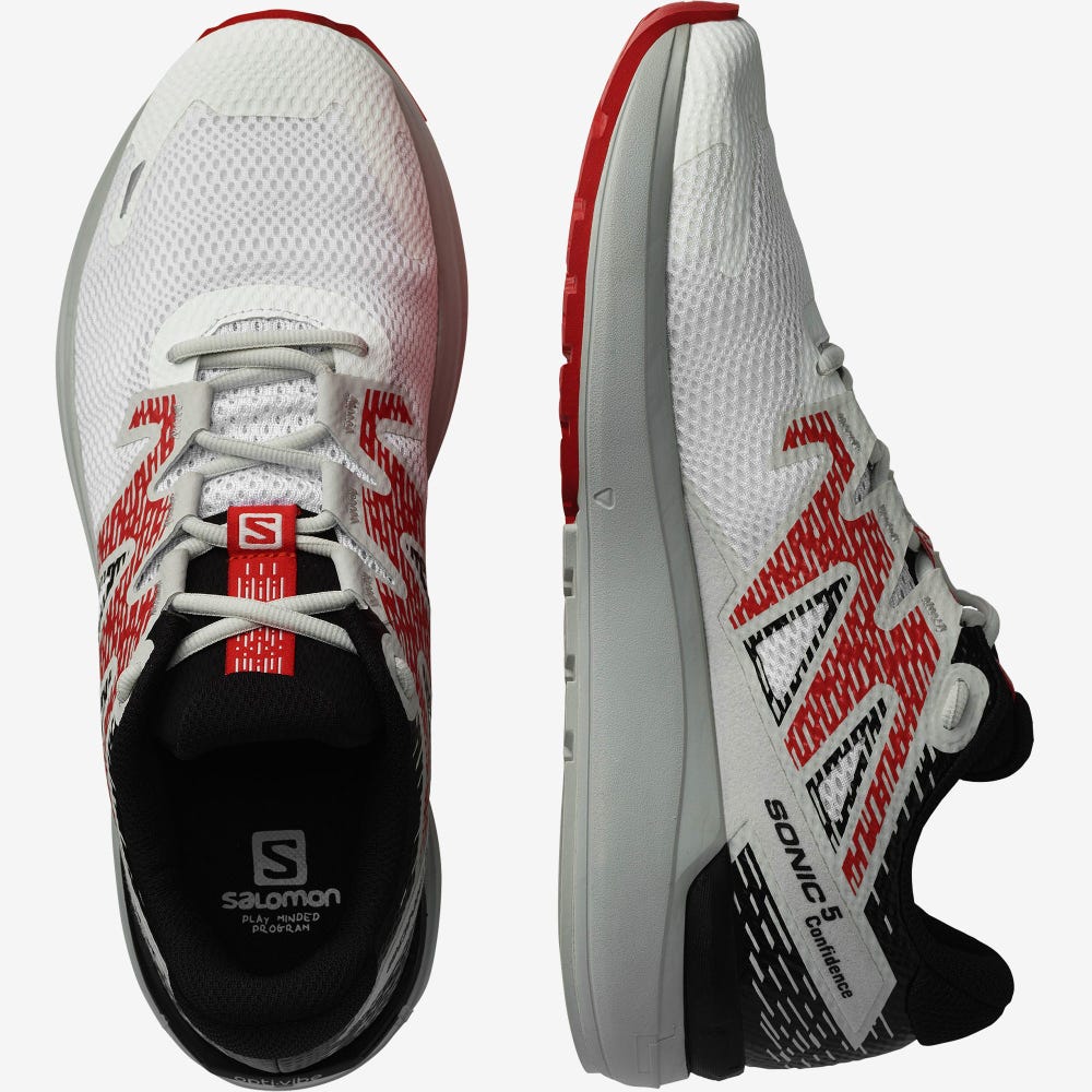 Men's Salomon SONIC 5 CONFIDENCE Running Shoes White/Black/Red | SA50821-651