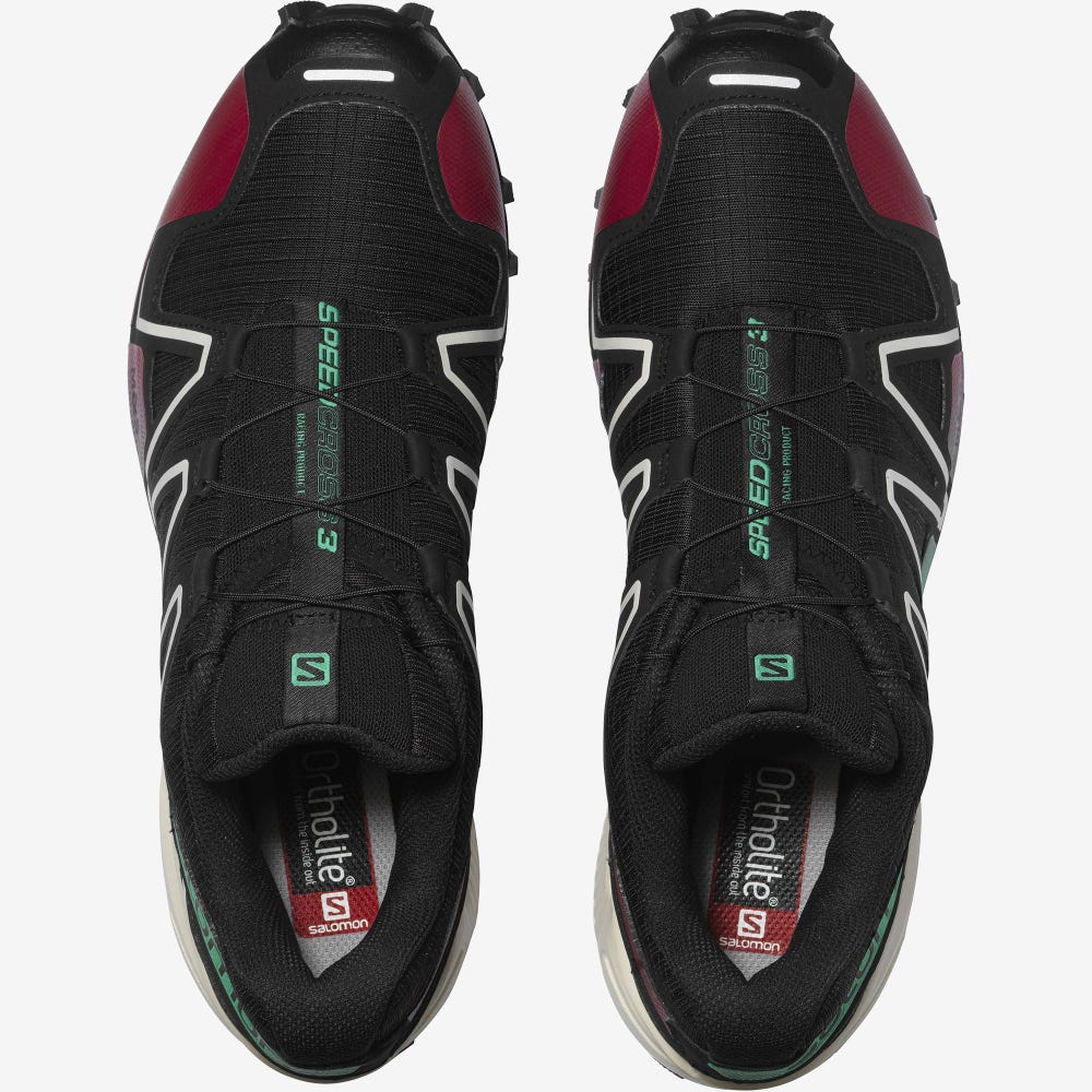 Men's Salomon SPEEDCROSS 3 Sneakers Black/Deep Green/Red | SA46905-714