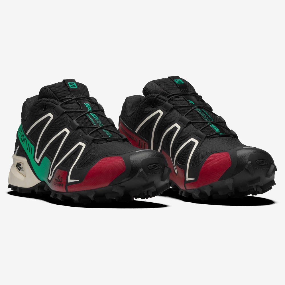 Men's Salomon SPEEDCROSS 3 Sneakers Black/Deep Green/Red | SA46905-714