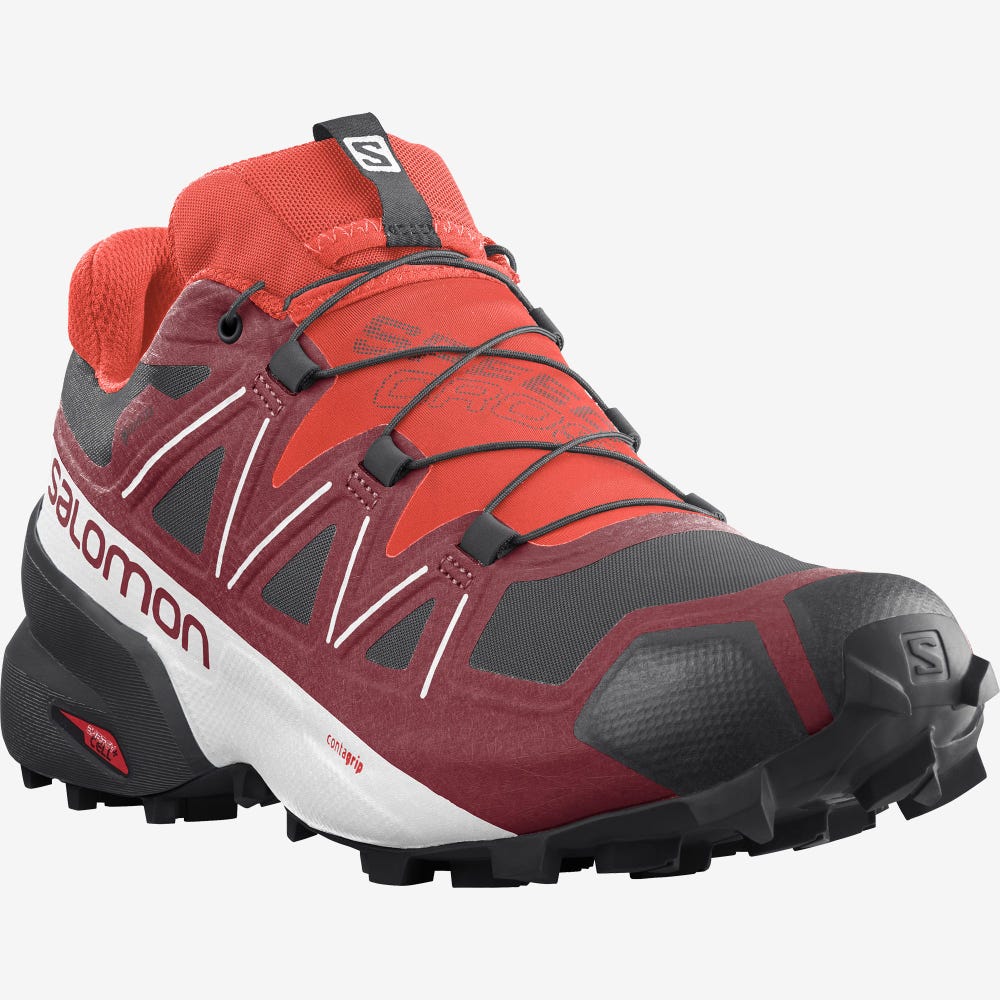 Men's Salomon SPEEDCROSS 5 GORE-TEX Trail Running Shoes Red/White/Black | SA46537-315