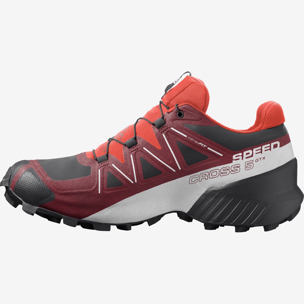 Men's Salomon SPEEDCROSS 5 GORE-TEX Trail Running Shoes Red/White/Black | SA46537-315