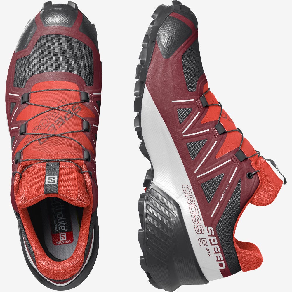 Men's Salomon SPEEDCROSS 5 GORE-TEX Trail Running Shoes Red/White/Black | SA46537-315