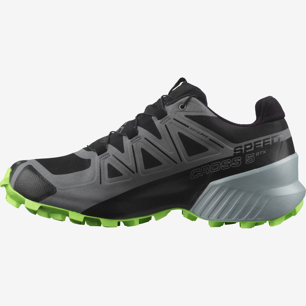 Men's Salomon SPEEDCROSS 5 GORE-TEX Trail Running Shoes Black/Green | SA60391-915