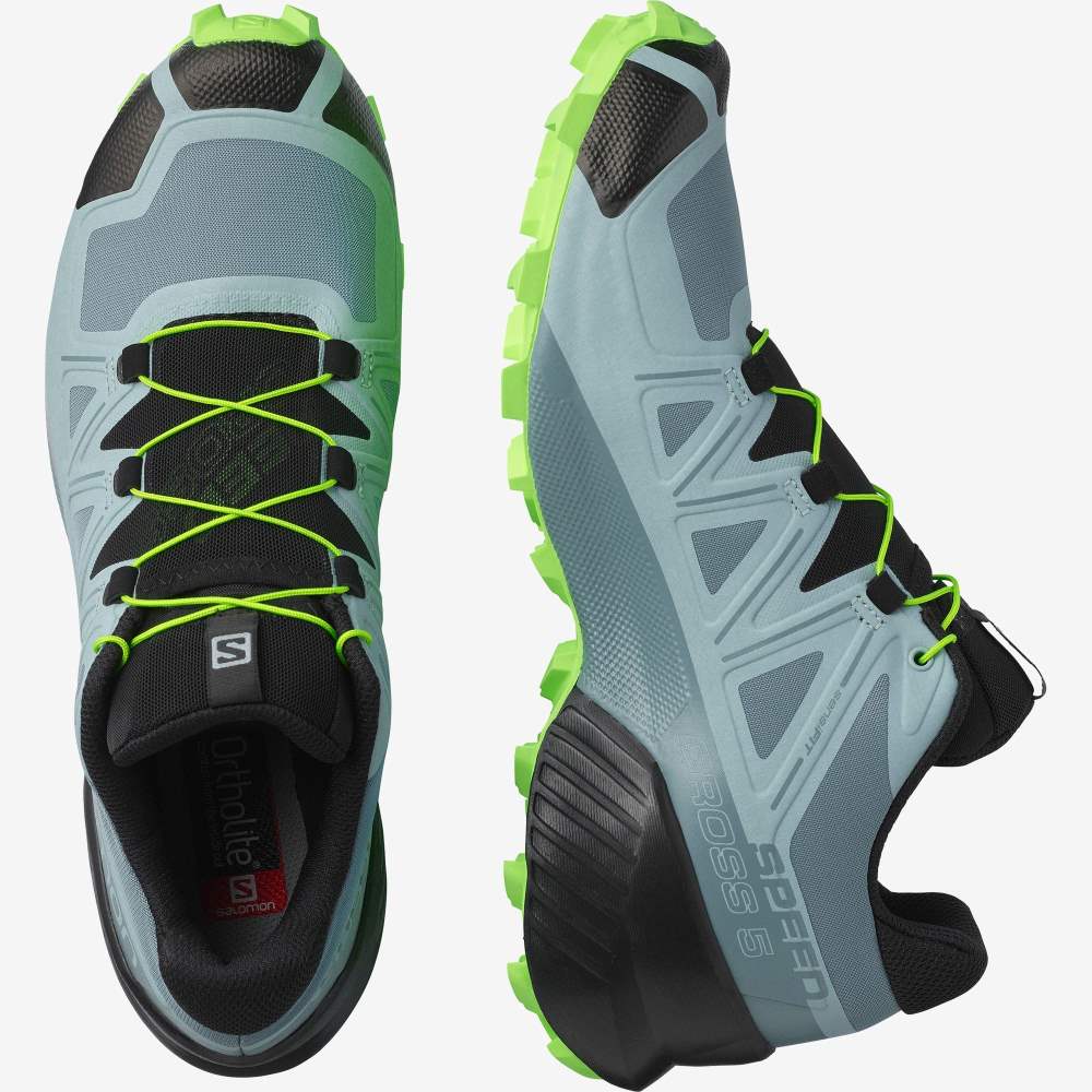 Men's Salomon SPEEDCROSS 5 Trail Running Shoes Green/Blue | SA08295-138