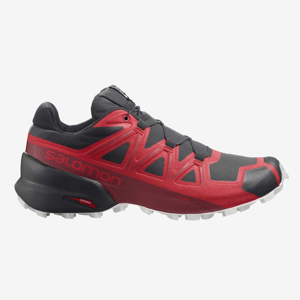 Men\'s Salomon SPEEDCROSS 5 Trail Running Shoes Black/Red/Red | SA08936-576