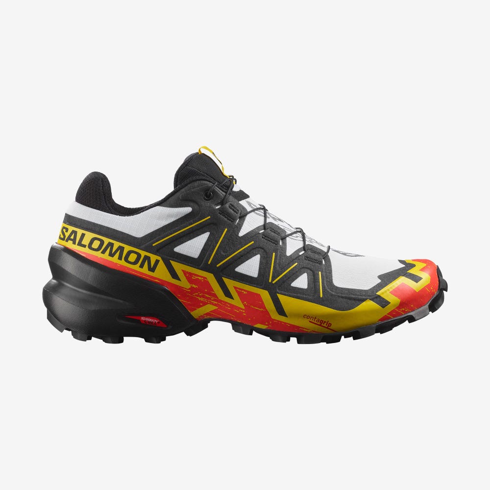 Men\'s Salomon SPEEDCROSS 6 Trail Running Shoes White/Black/Yellow | SA31072-748