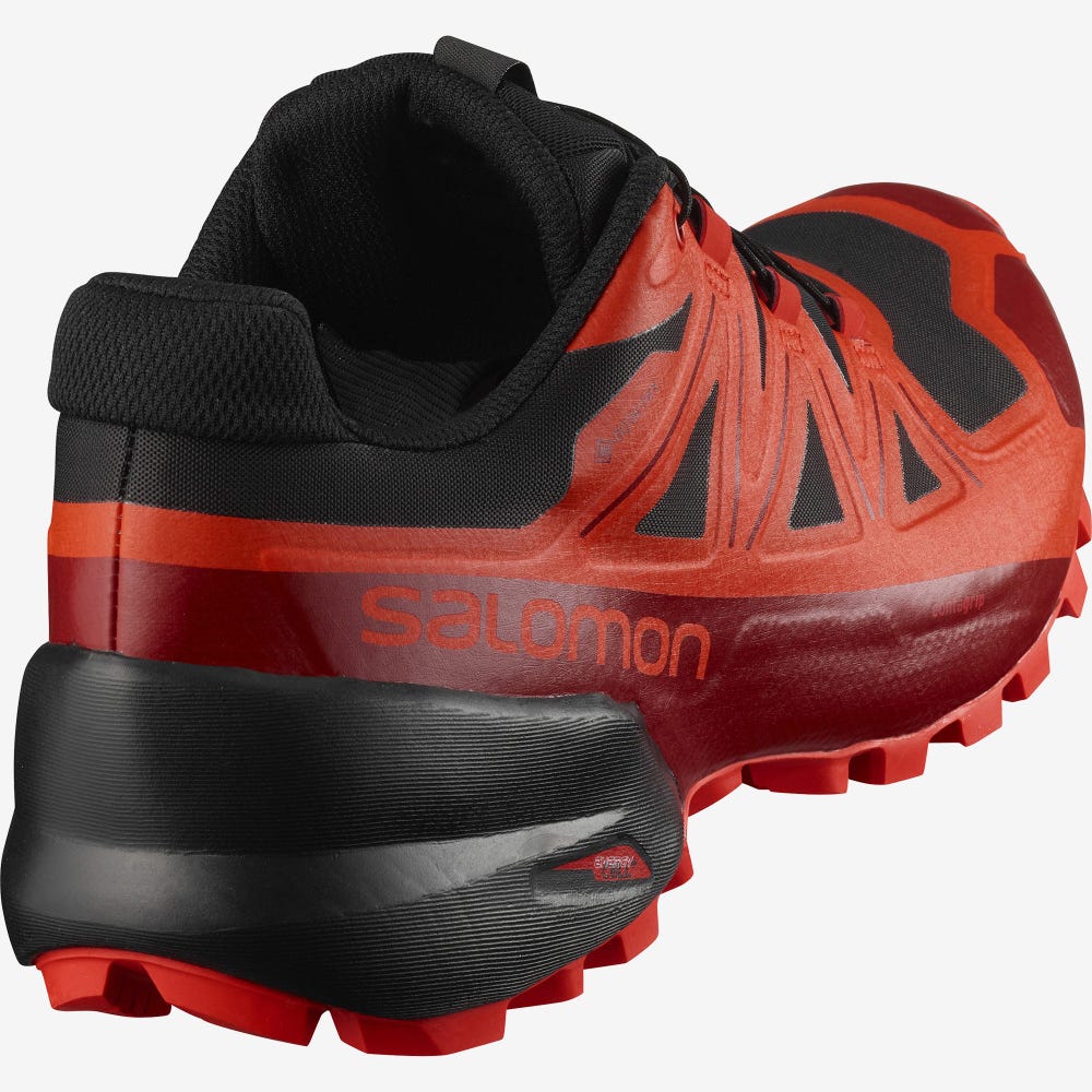 Men's Salomon SPIKECROSS 5 GORE-TEX Trail Running Shoes Black/Red/Red | SA82076-539