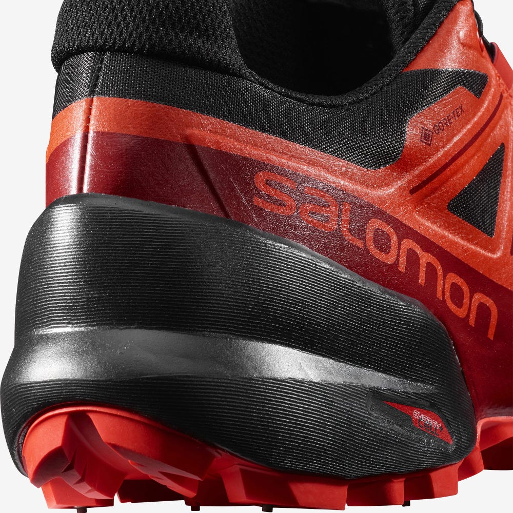 Men's Salomon SPIKECROSS 5 GORE-TEX Trail Running Shoes Black/Red/Red | SA82076-539