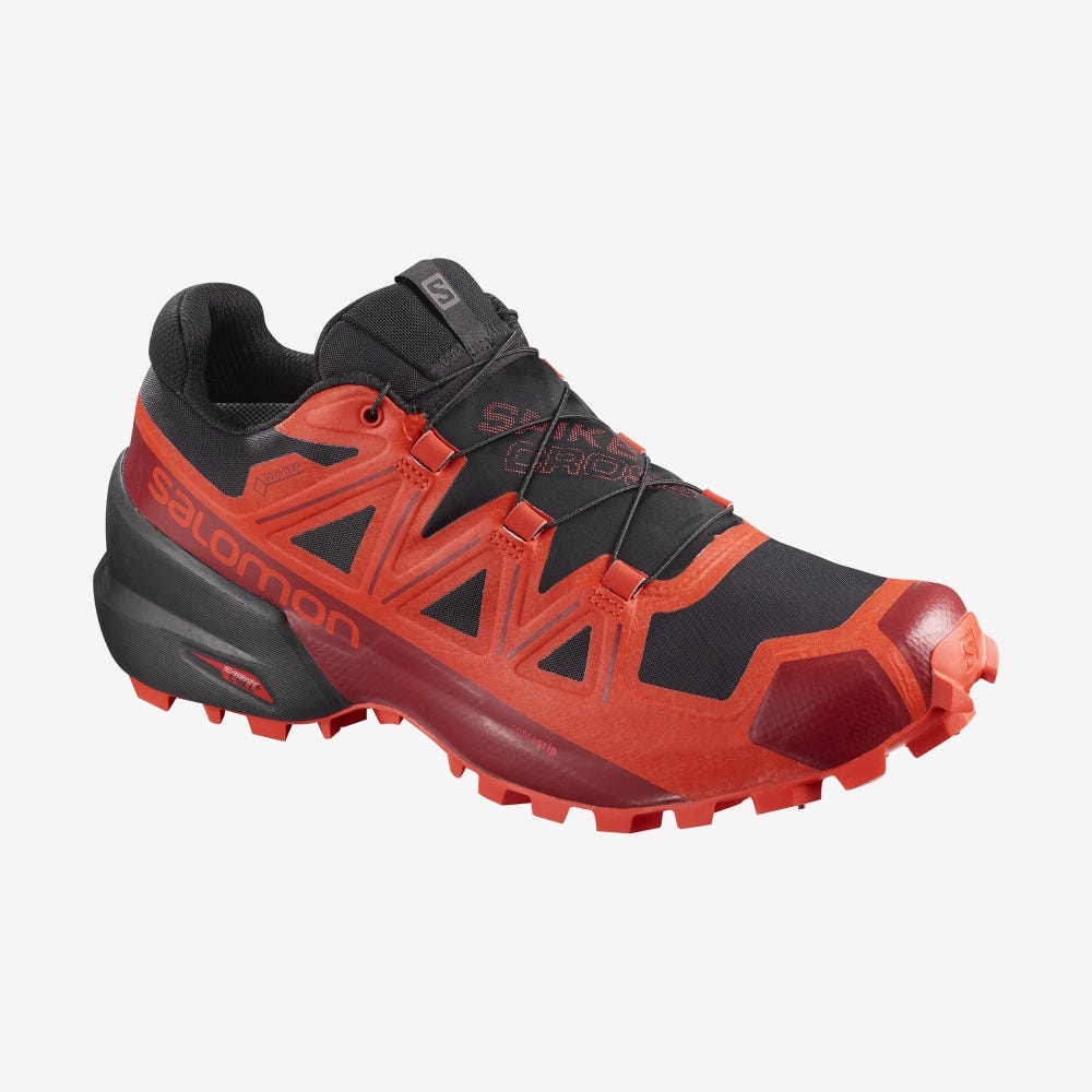 Men\'s Salomon SPIKECROSS 5 GORE-TEX Trail Running Shoes Black/Red/Red | SA82076-539