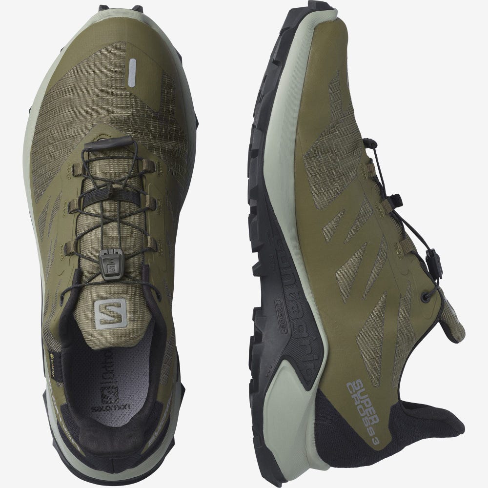 Men's Salomon SUPERCROSS 3 GORE-TEX Trail Running Shoes Olive/Black | SA14706-428