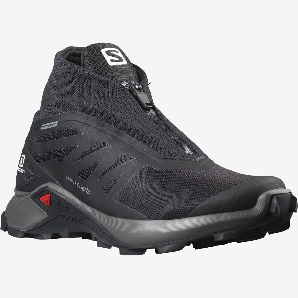 Men's Salomon SUPERCROSS WINTER CLIMASALOMON™ WATERPROOF Trail Running Shoes Black | SA03287-347