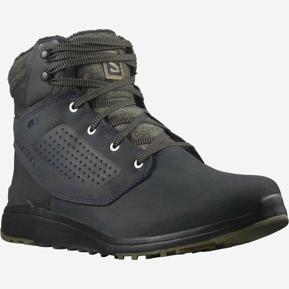 Men's Salomon UTILITY WINTER CLIMASALOMON™ WATERPROOF Winter Boots Black/Deep Green | SA78693-678