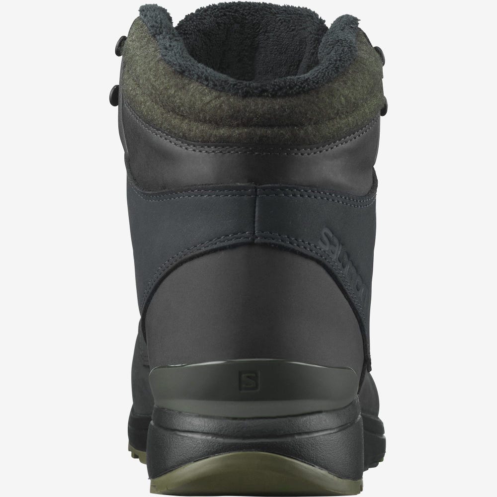 Men's Salomon UTILITY WINTER CLIMASALOMON™ WATERPROOF Winter Boots Black/Deep Green | SA78693-678