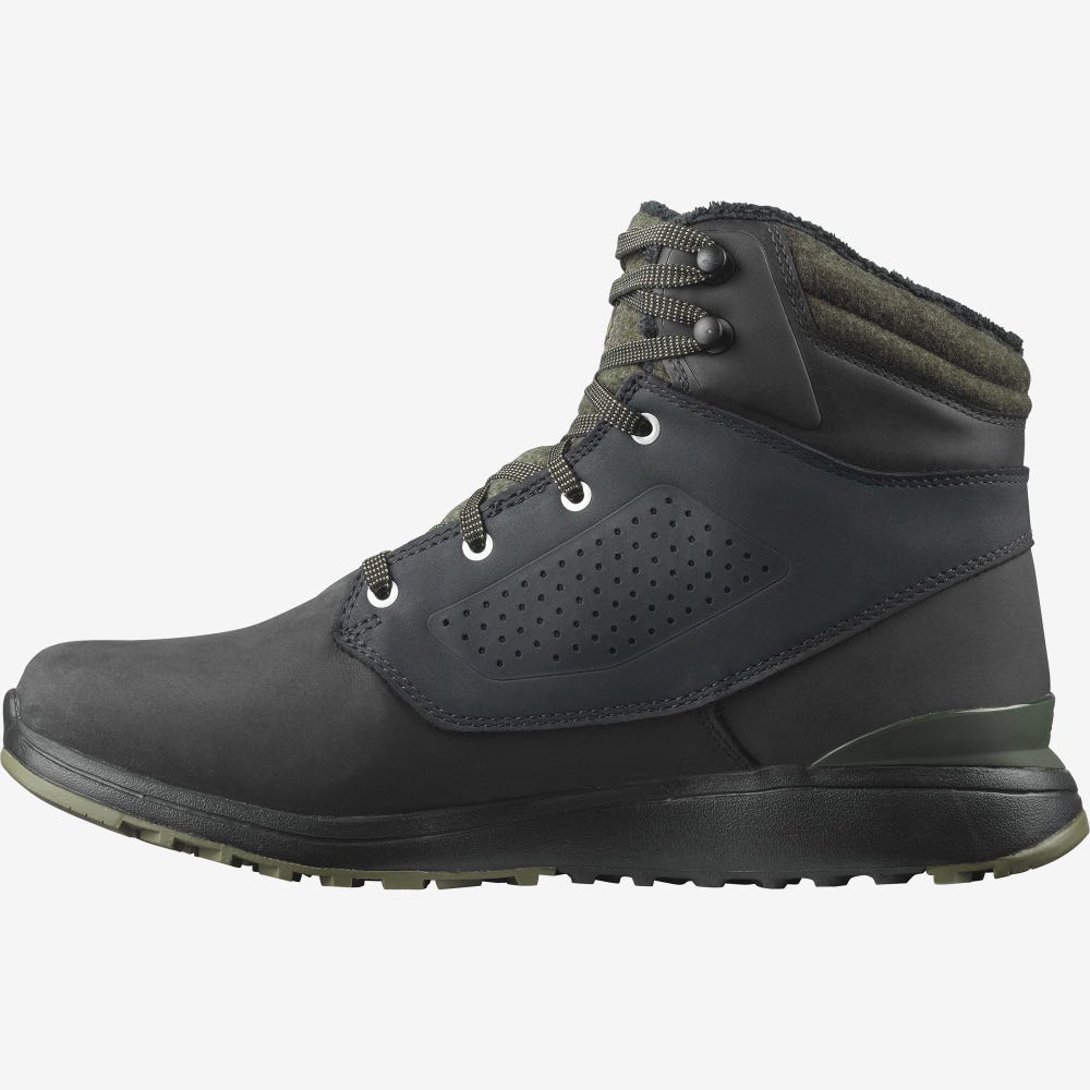 Men's Salomon UTILITY WINTER CLIMASALOMON™ WATERPROOF Winter Boots Black/Deep Green | SA78693-678