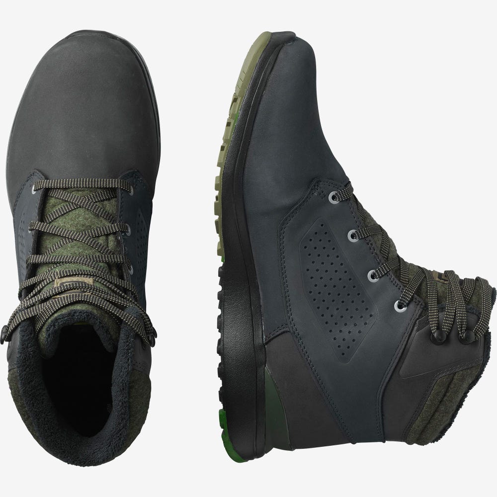 Men's Salomon UTILITY WINTER CLIMASALOMON™ WATERPROOF Winter Boots Black/Deep Green | SA78693-678