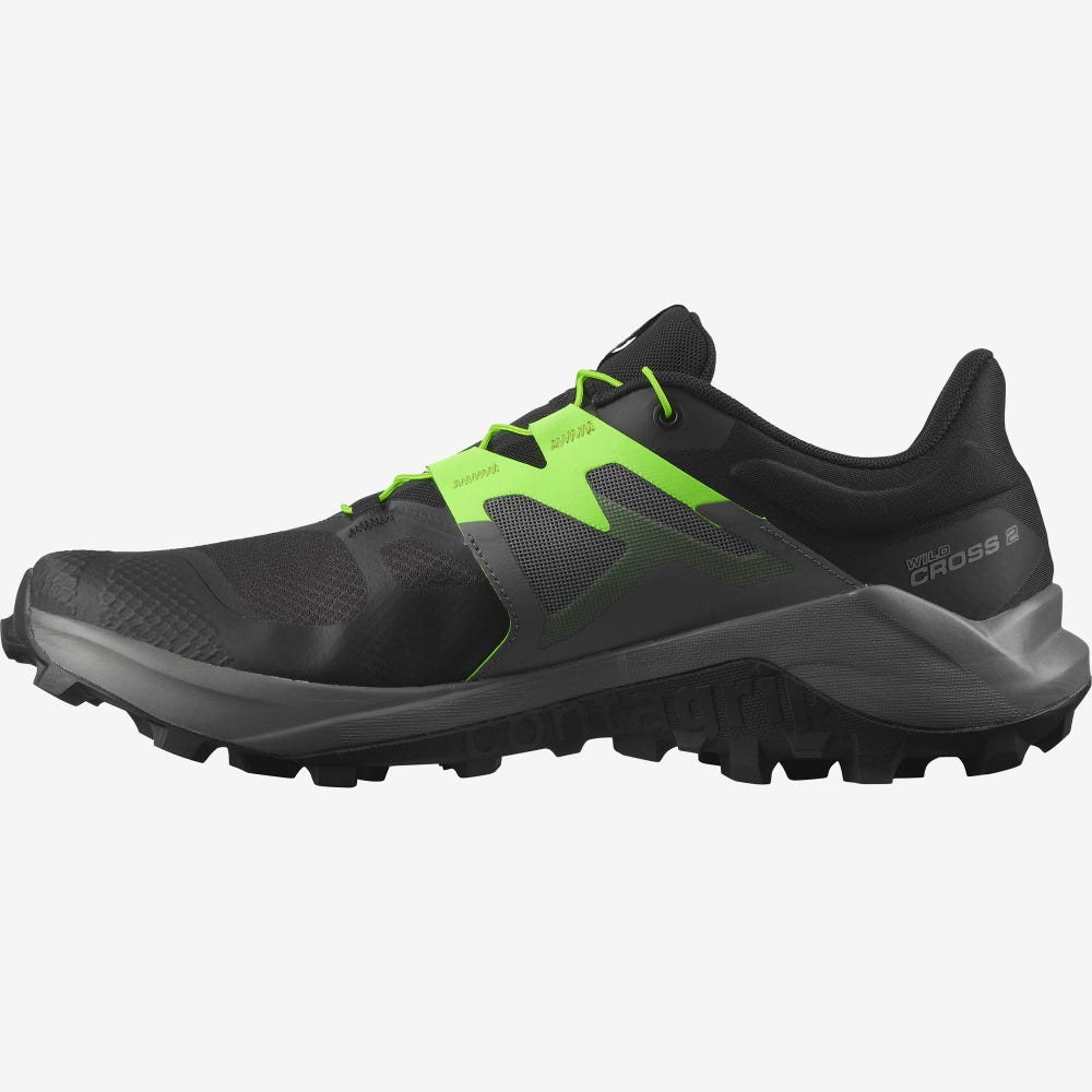 Men's Salomon WILDCROSS 2 Trail Running Shoes Black/Green | SA81427-312