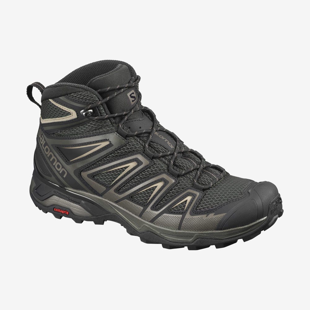 Men\'s Salomon X ULTRA MID 3 AERO Hiking Boots Olive/Black | SA28961-342