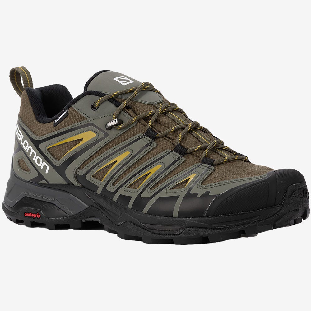 Men's Salomon X ULTRA PIONEER CLIMASALOMON™ WATERPROOF Hiking Shoes Olive/Grey | SA94632-954