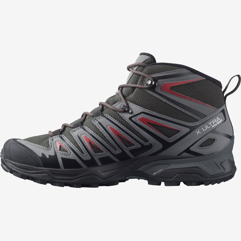 Men's Salomon X ULTRA PIONEER MID CLIMASALOMON™ WATERPROOF Hiking Boots Olive/Red | SA63872-082