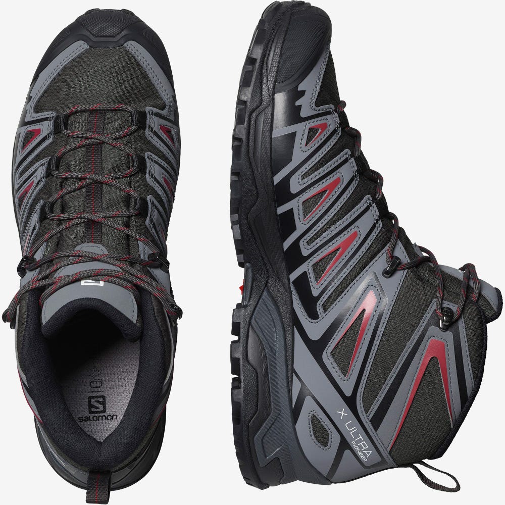 Men's Salomon X ULTRA PIONEER MID CLIMASALOMON™ WATERPROOF Hiking Boots Olive/Red | SA63872-082