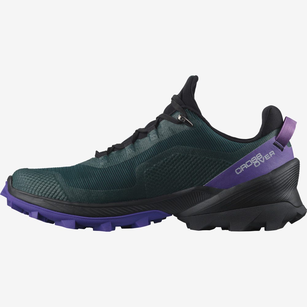 Women's Salomon CROSS OVER GORE-TEX Hiking Shoes Deep Green/Black/Royal Purple | SA97231-802