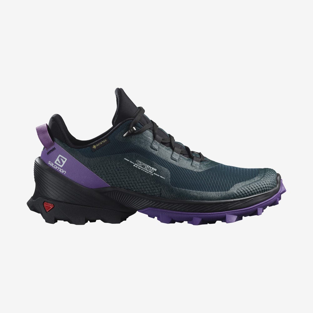 Women\'s Salomon CROSS OVER GORE-TEX Hiking Shoes Deep Green/Black/Royal Purple | SA97231-802