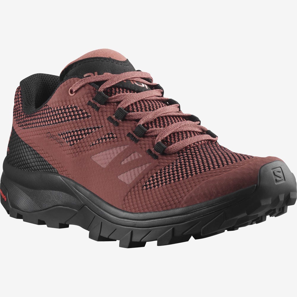 Women's Salomon OUTLINE GORE-TEX Hiking Shoes Black/Dark Red | SA83716-486