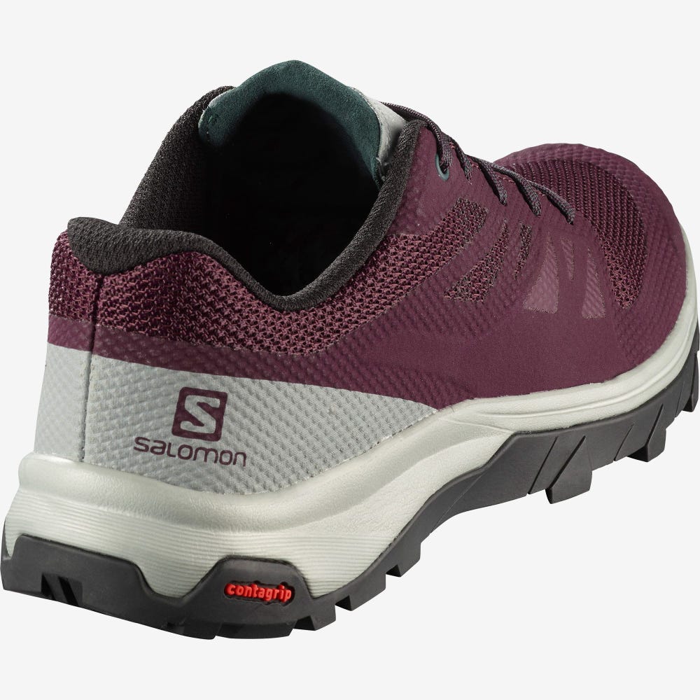 Women's Salomon OUTLINE Hiking Shoes Burgundy/Green | SA03625-679