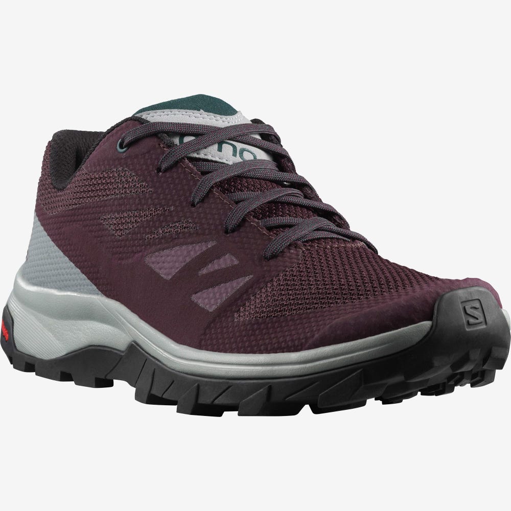 Women's Salomon OUTLINE Hiking Shoes Burgundy/Green | SA03625-679