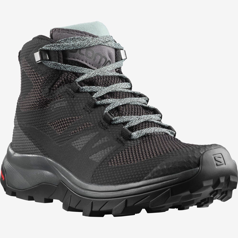 Women's Salomon OUTLINE MID GORE-TEX Hiking Boots Black/Green | SA06154-816