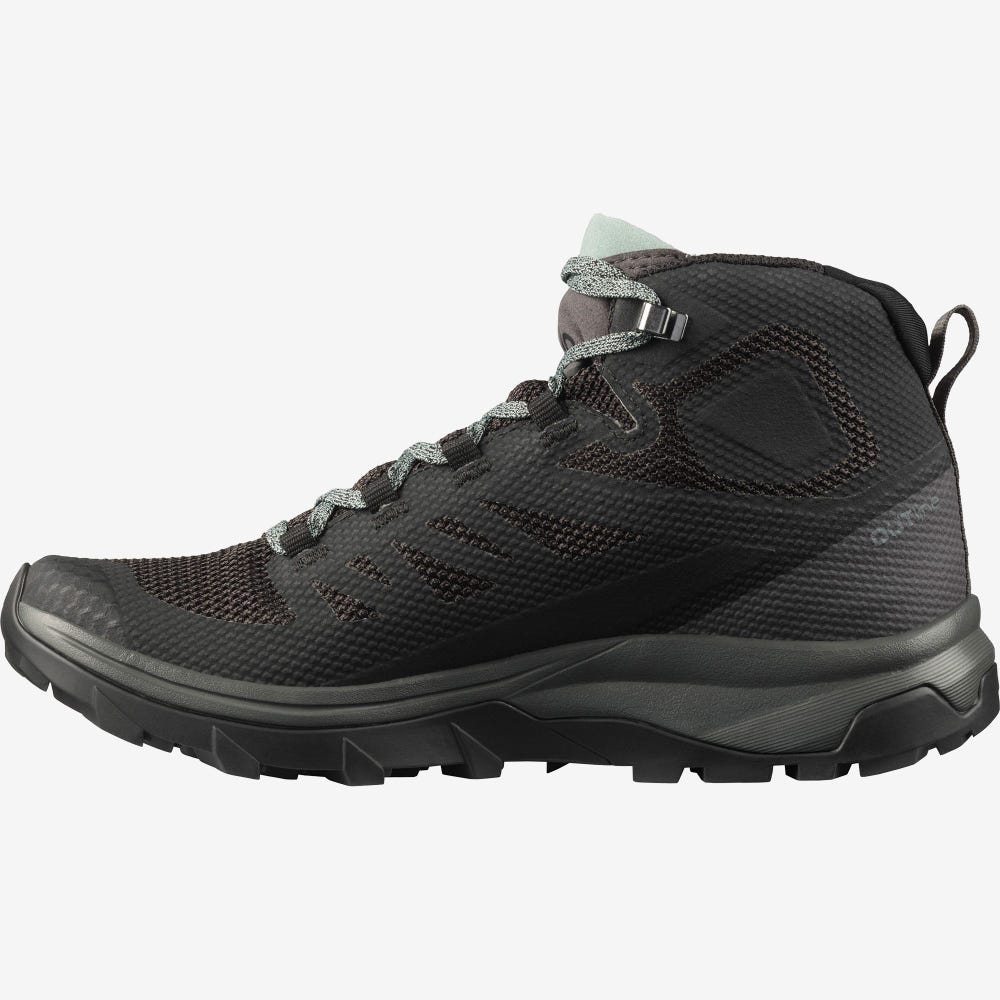 Women's Salomon OUTLINE MID GORE-TEX Hiking Boots Black/Green | SA06154-816