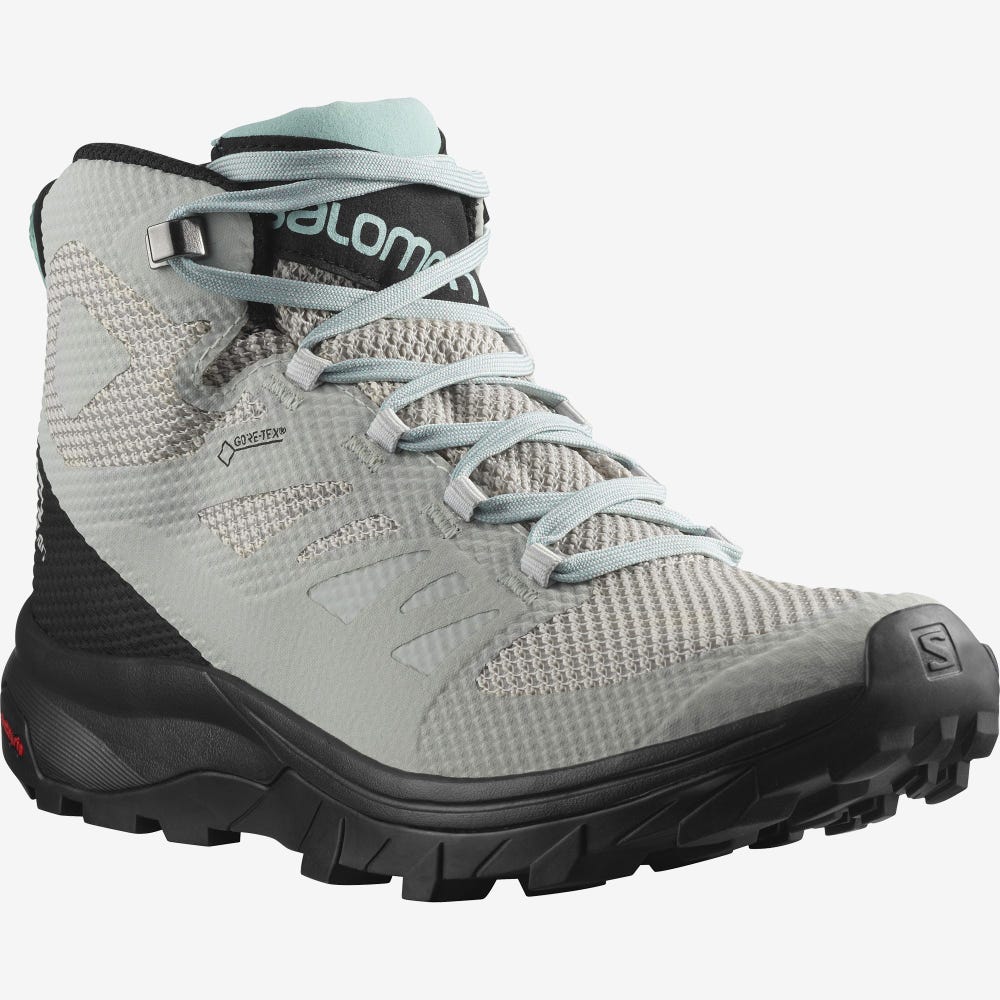 Women's Salomon OUTLINE MID GORE-TEX Hiking Boots Beige/Black/Turquoise | SA86104-810