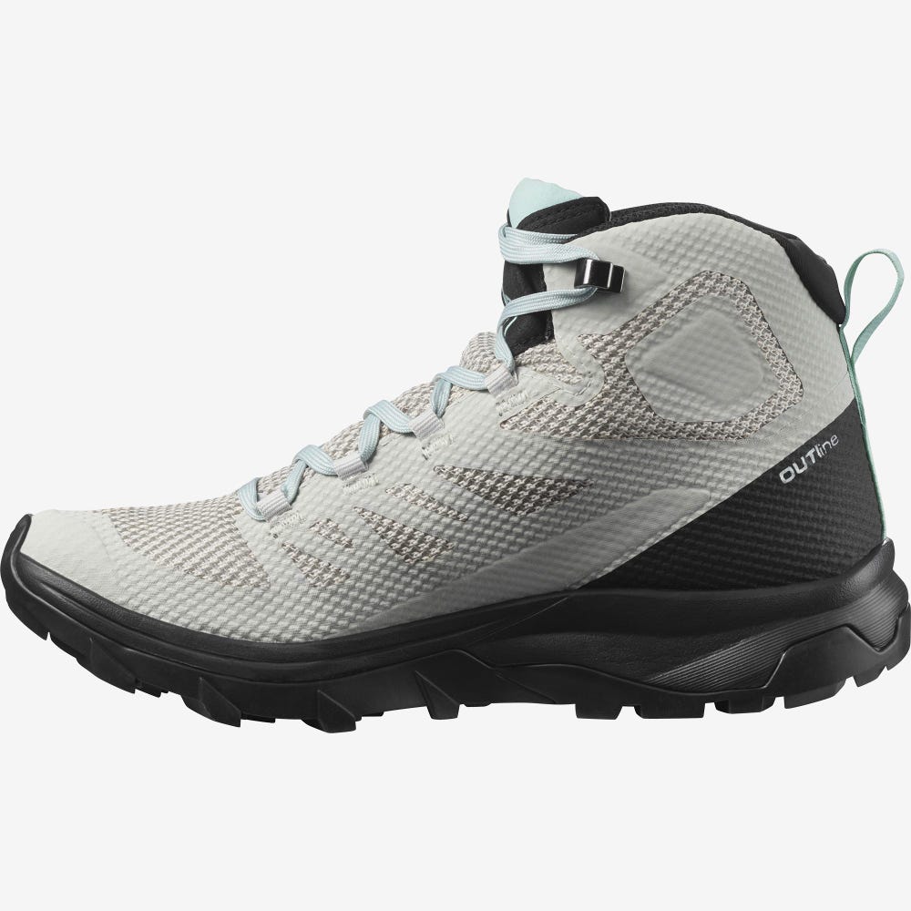 Women's Salomon OUTLINE MID GORE-TEX Hiking Boots Beige/Black/Turquoise | SA86104-810